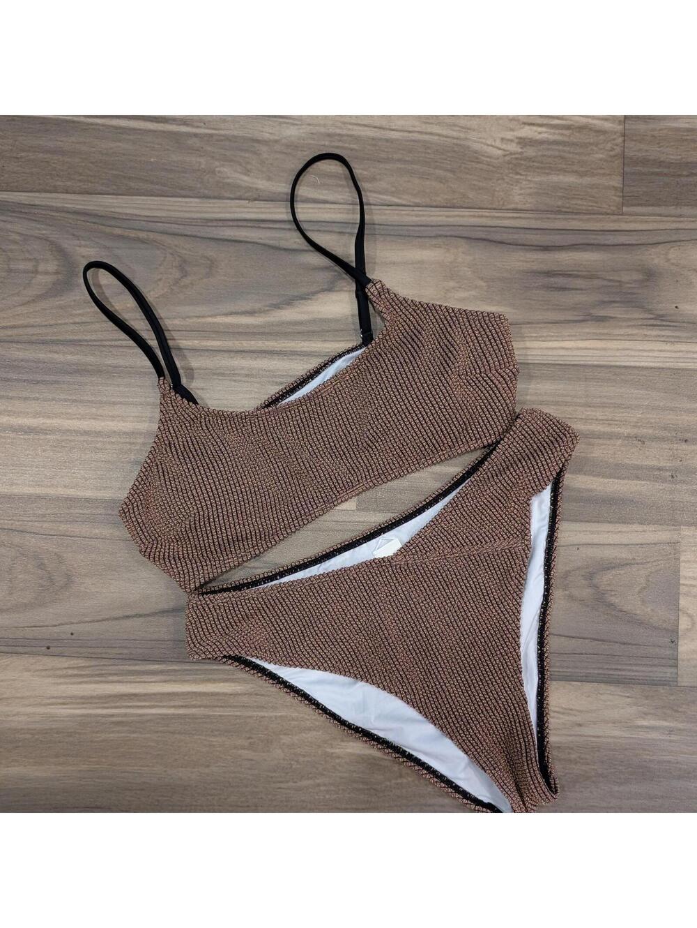 Cupshe Textured Brown Bikini Set Size Large NWT - Small Pull